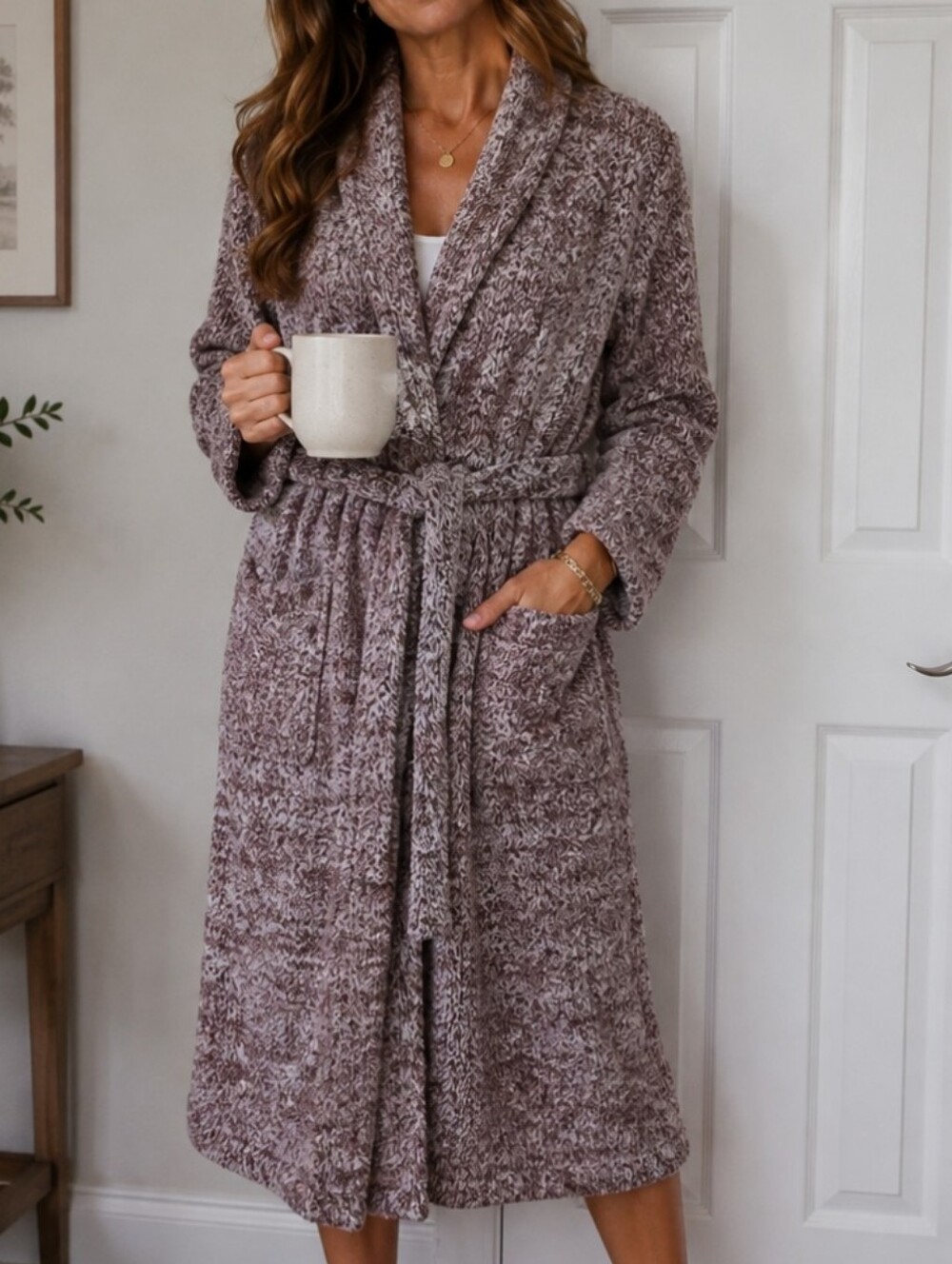 Barefoot Dreams CozyChic Belted Long Robe Size 2 Thick Warm Knit NWOT
